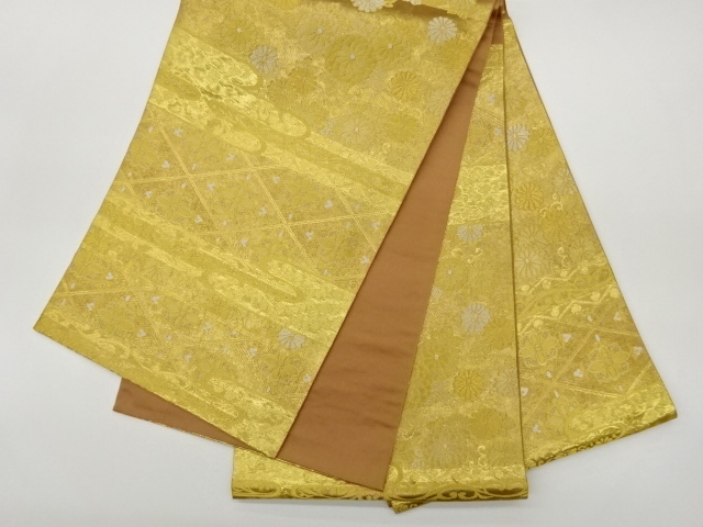  白寿苑製　引箔雲取華菊文織出し袋帯